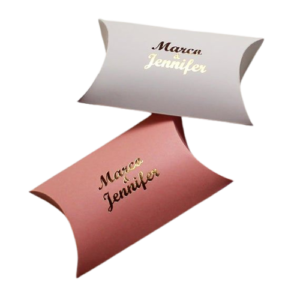 Custom Pillow Boxes, Gold foiling boxes, silver foiling packaging, metalized boxes with logo, hot stamp foiling.